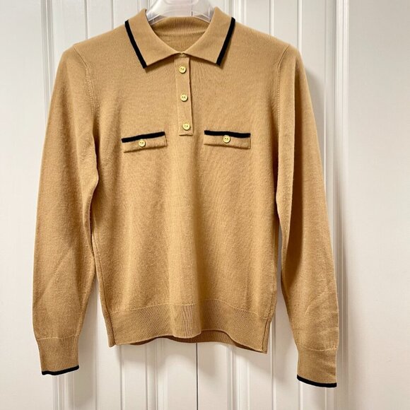 Vintage Marks & Spencer Polo Knit Sweater Camel Black- S - Picture 3 of 11